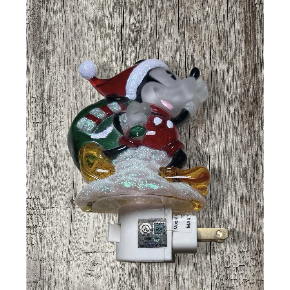 Mickey Mouse/santa night light, acrylic, tested/works